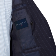 NAVY CHALKSTRIPE DOUBLE BREASTED TWO PIECE NEAPOLITAN SUIT – 260 GR/MT – 100% LORO PIANA WOOL FABRIC