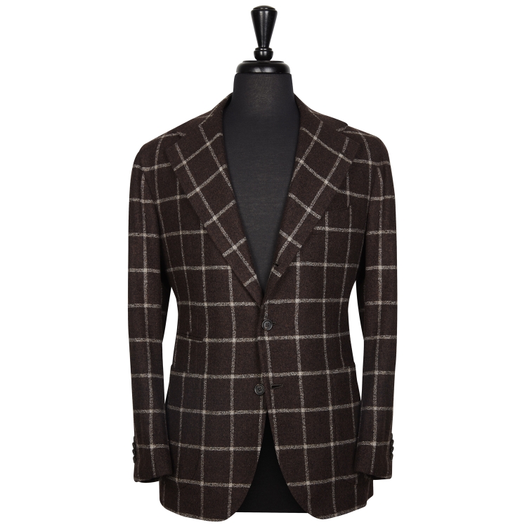 WINDOWPANE BROWN/BEIGE SPORTS SINGLE BREASTED NEAPOLITAN JACKET – 330 GR/MT – 45% WOOL, 42% COTTON , 14% PA SOLBIATI