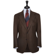 SOLID DARK BROWN SINGLE BREASTED NEAPOLITAN JACKET – 310 GR/MT – 100% LORO PIANA WOOL / CASHMERE HERRINGBONE FABRIC