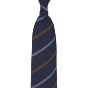 MID BLUE & RUST STRIPE / NAVY HANDROLLED CASHMERE TIE