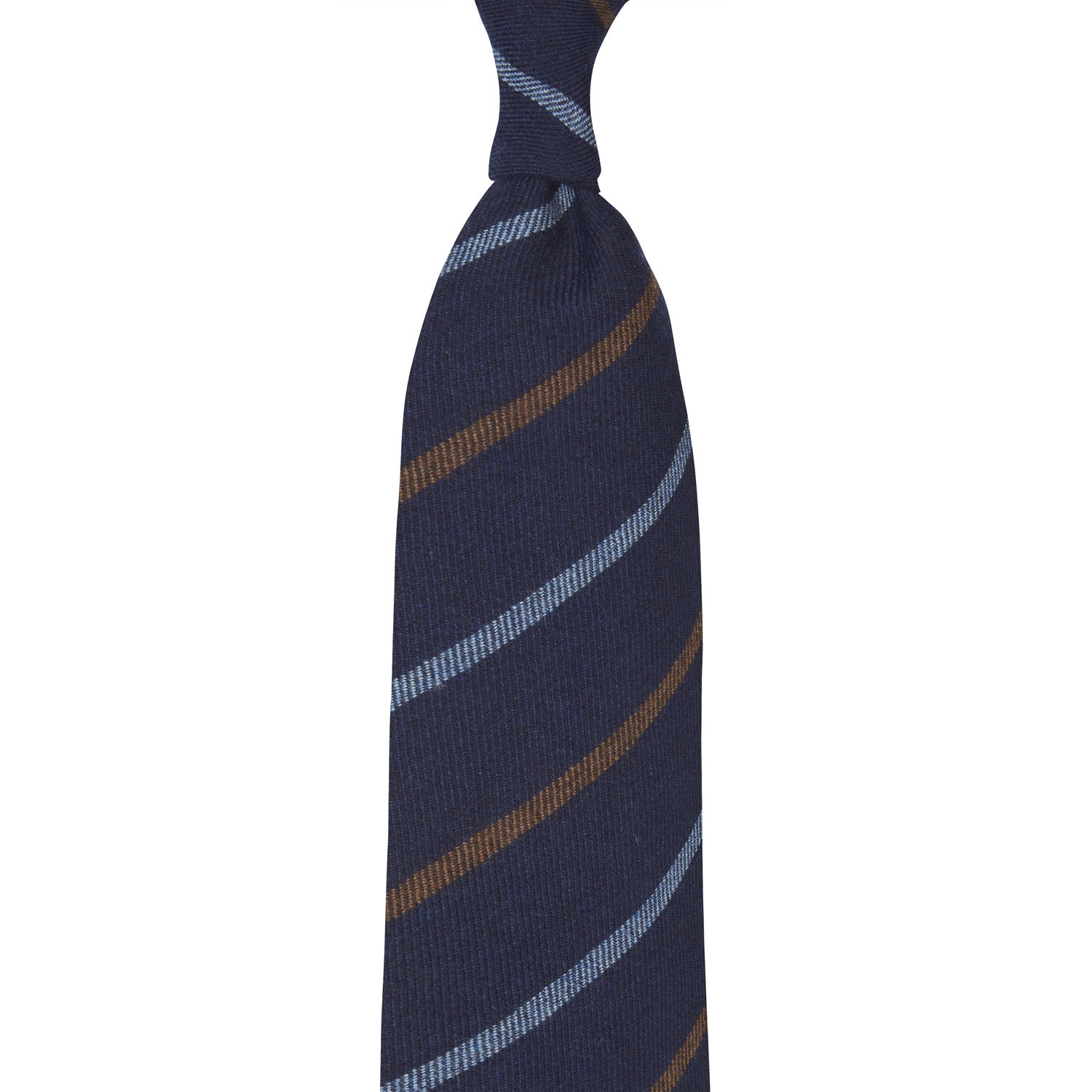 MID BLUE & RUST STRIPE / NAVY HANDROLLED CASHMERE TIE