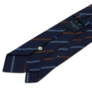 MID BLUE & RUST STRIPE / NAVY HANDROLLED CASHMERE TIE